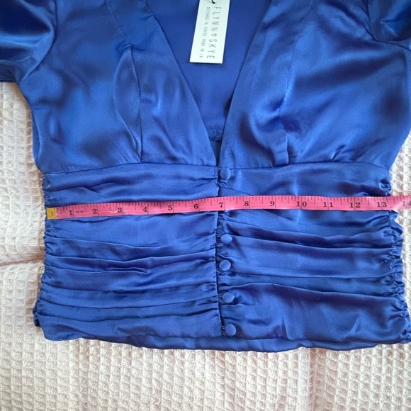 Flynn Skye two piece satin office siren puff sleeve button top & matching skirt - Picture 10 of 15